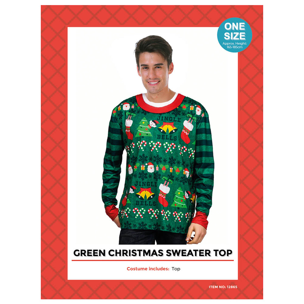 Adult Christmas Sweater Print Top Green