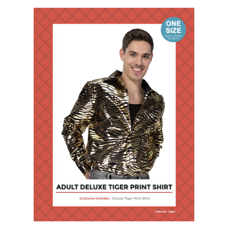 Adult Deluxe Disco Tiger Print Shirt - Gold