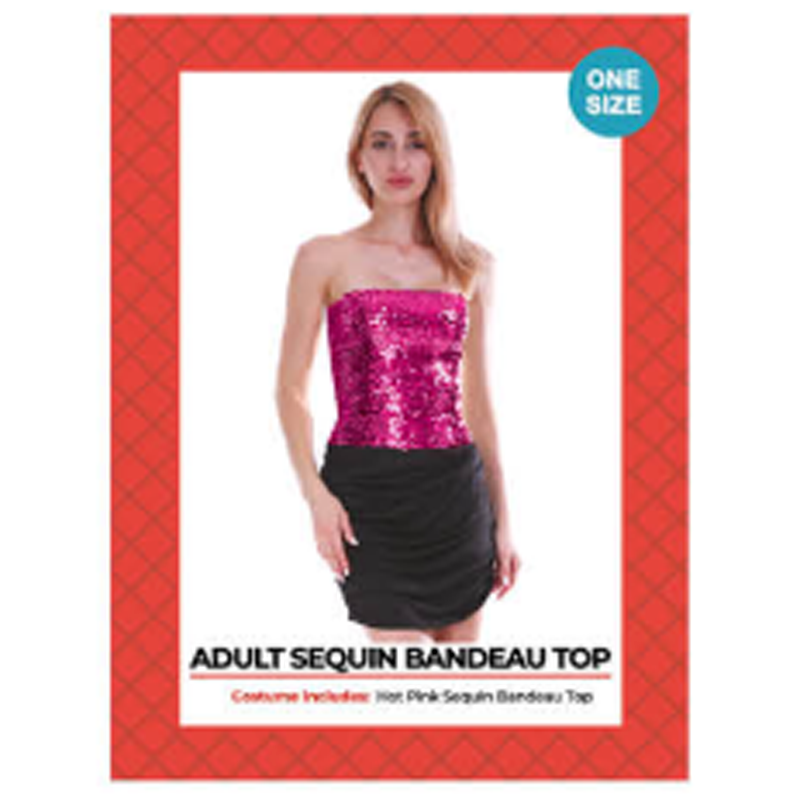 Disco Sequin Bandeau Tube Top Hot Pink