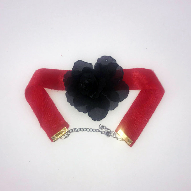Red Choker with Black Flower