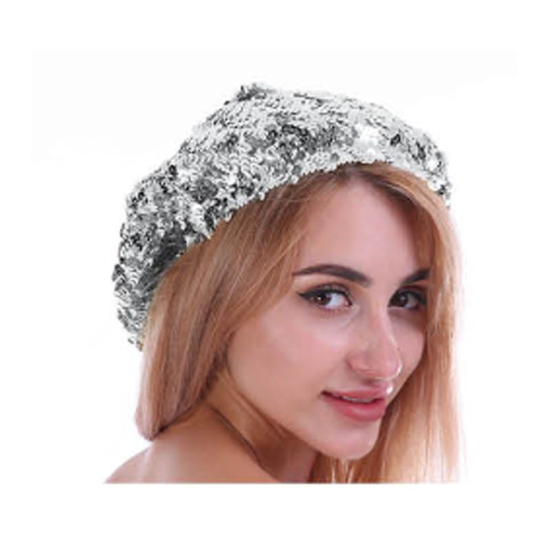 Disco 70's Sequin Beret Silver