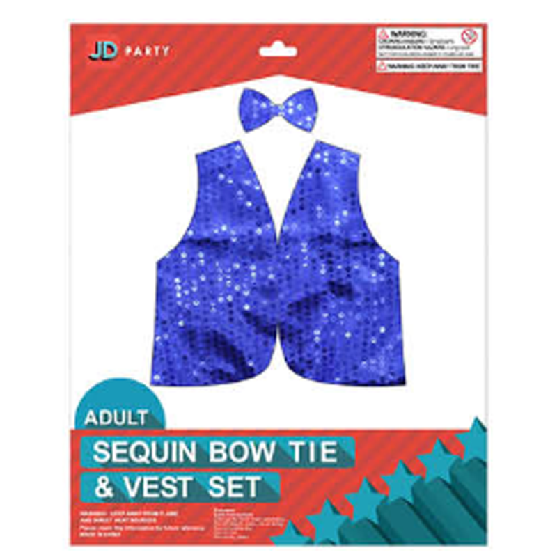 Sequin Bow Tie & Vest Set Dark Blue
