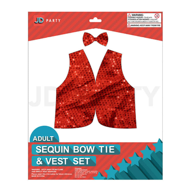 Sequin Bow Tie &amp; Vest Set Red