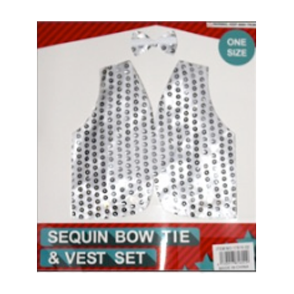 Silver Sequin Bow Tie &amp; Vest Set