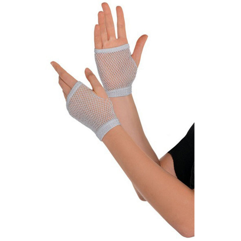 Short Fishnet Gloves Silver