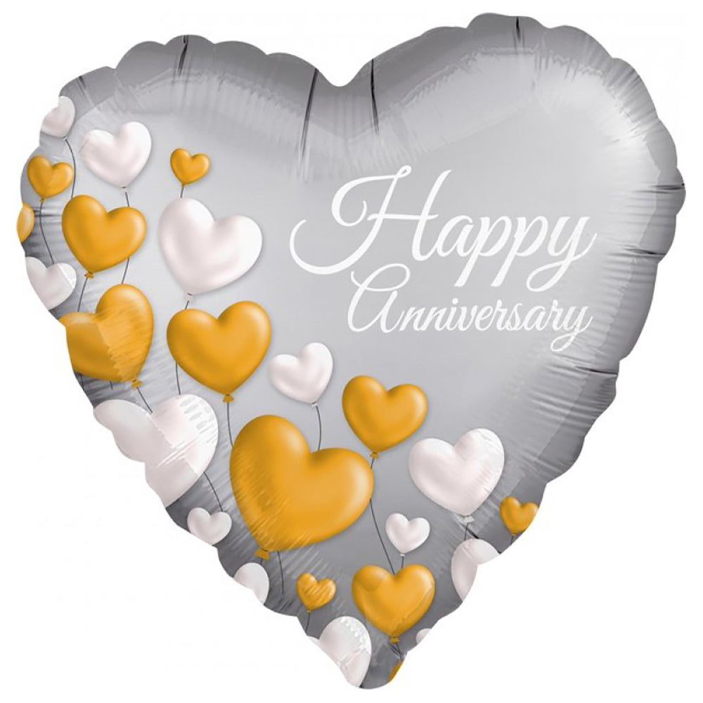 Satin XL Anniversary Platinum Hearts Balloon