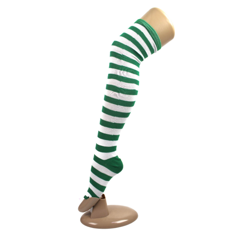 Over The Knee Socks - Green White Stripes