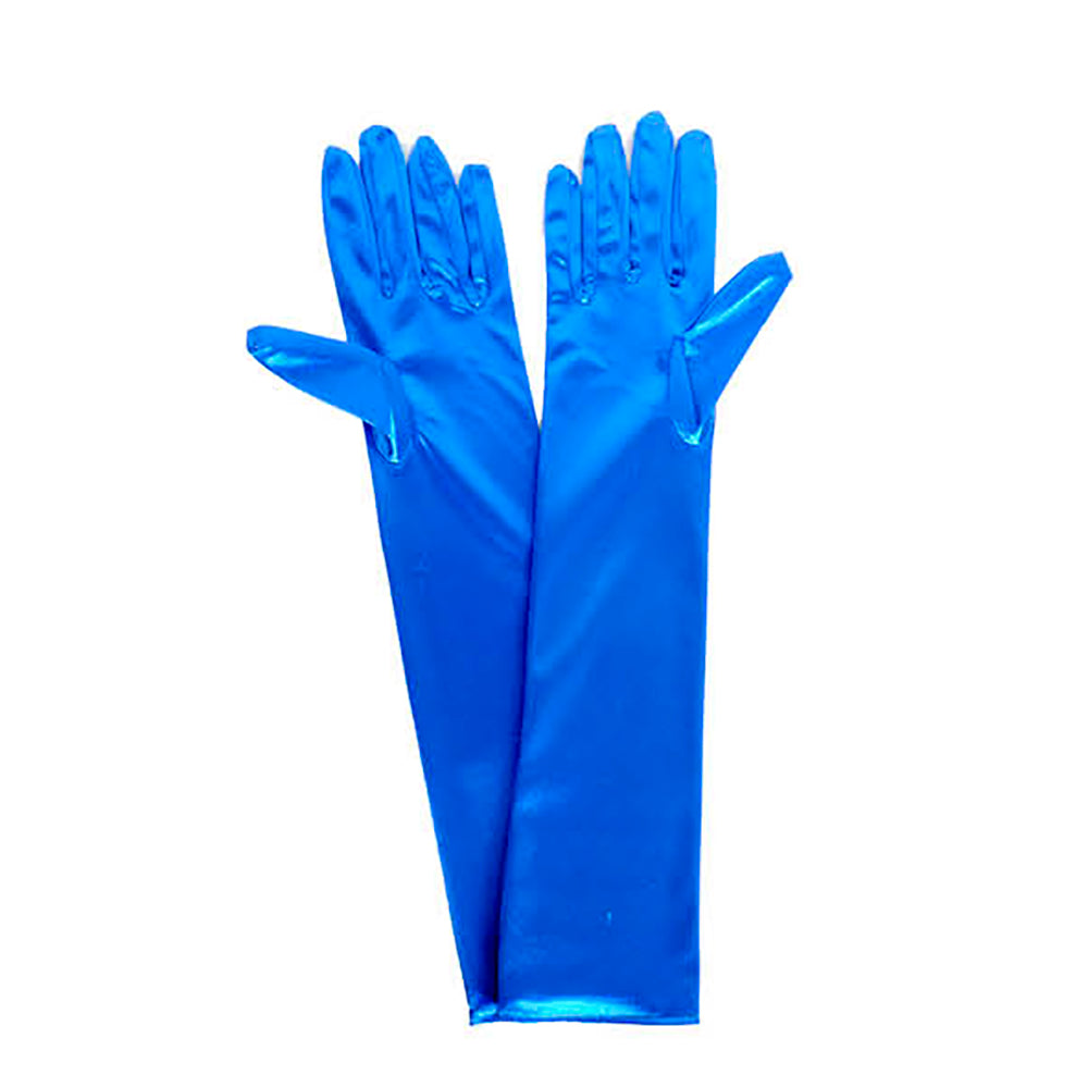 Long Satin Gloves - Blue