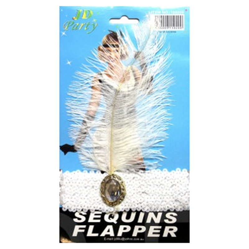 Sequin Flapper Headband - White