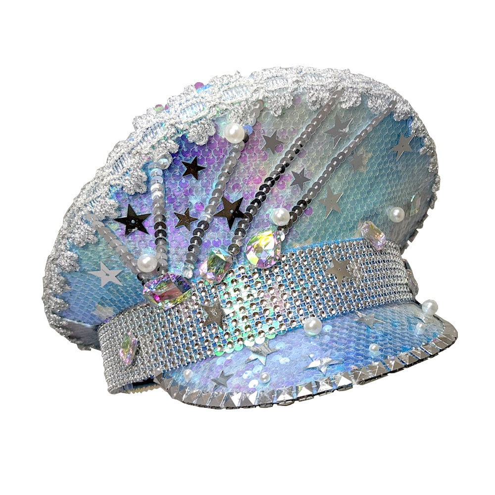 Silver Sequinned Festival Hat with Scattered Stars