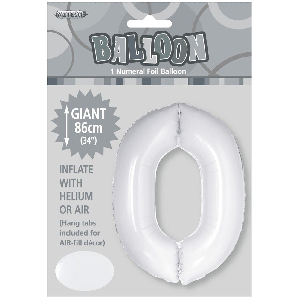White Giant Number 0 Foil Balloon