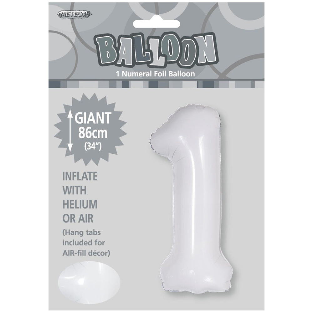 White Giant Number 1 Foil Balloon