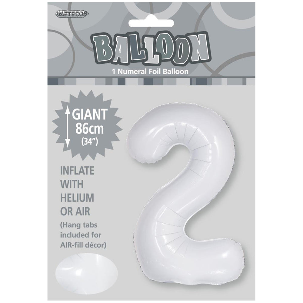 White Giant Number 2 Foil Balloon