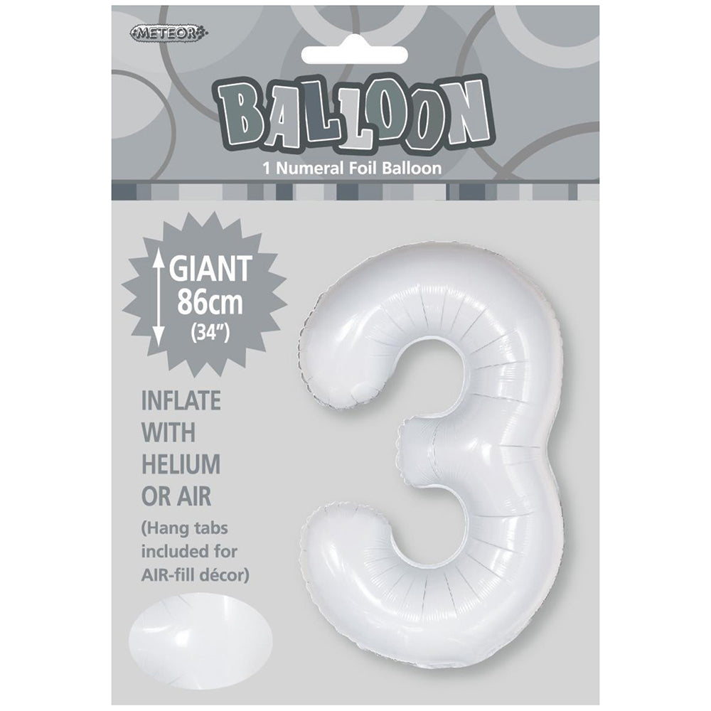 White Giant Number 3 Foil Balloon