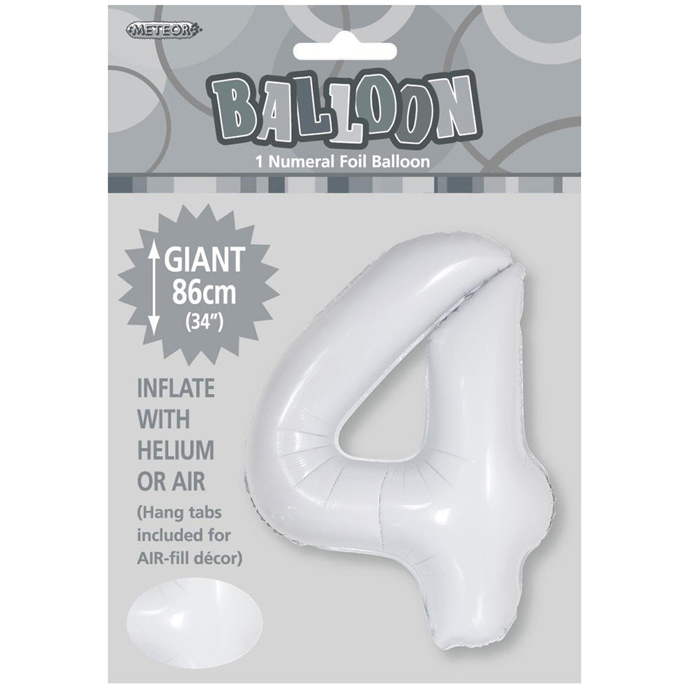 White Giant Number 4 Foil Balloon