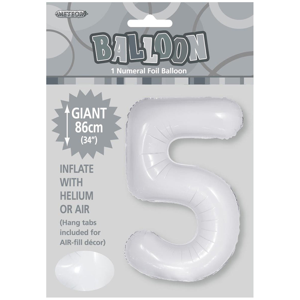 White Giant Number 5 Foil Balloon