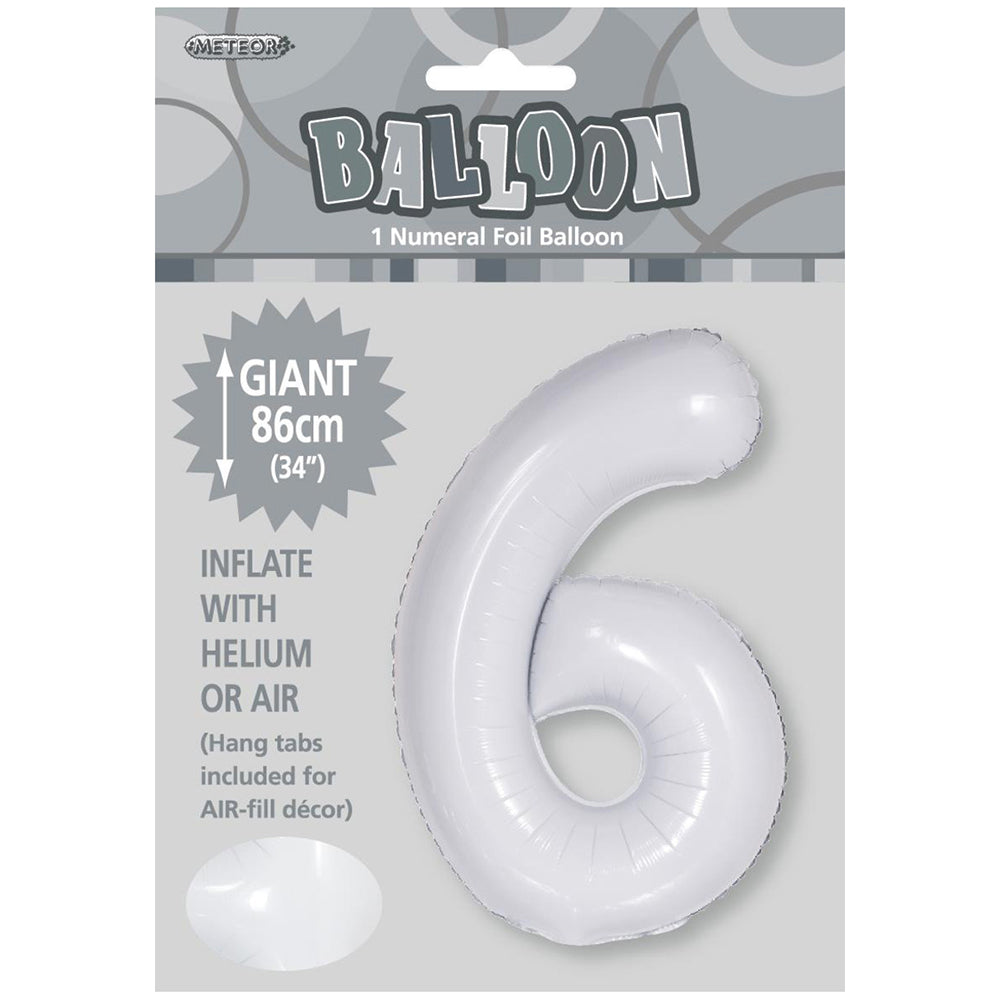 White Giant Number 6 Foil Balloon