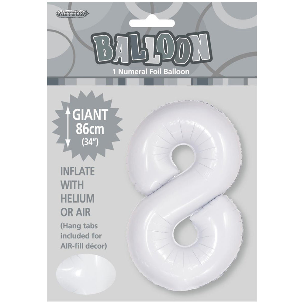 White Giant Number 8 Foil Balloon