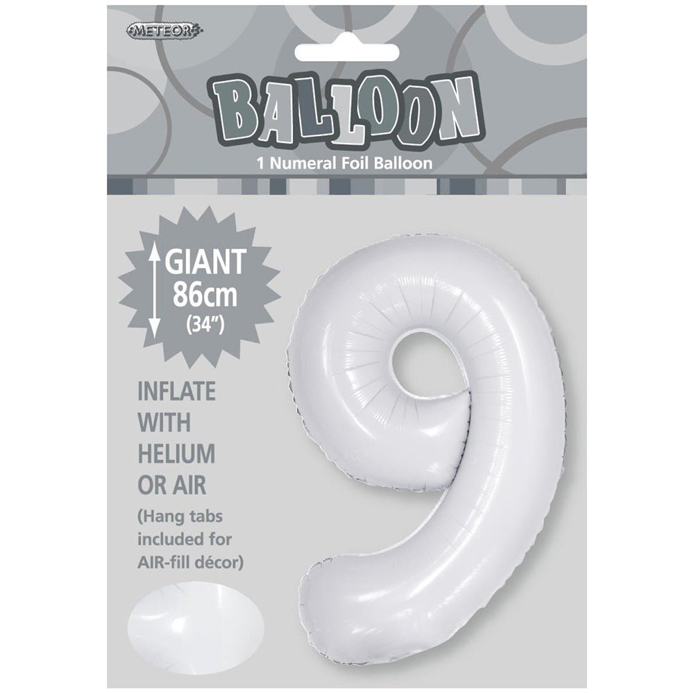 White Giant Number 9 Foil Balloon