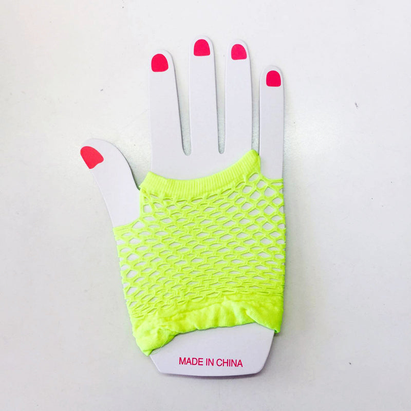 Neon Yellow Fishnet Gloves Short