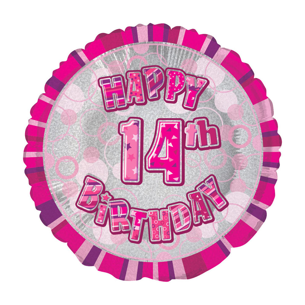 Glitz Pink 14th Birthday Round Foil Balloon